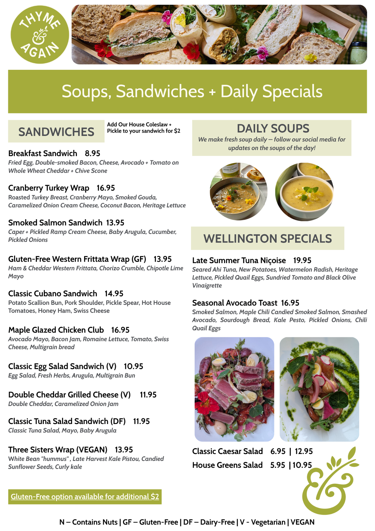 Soups, Sandwiches + Daily Specials