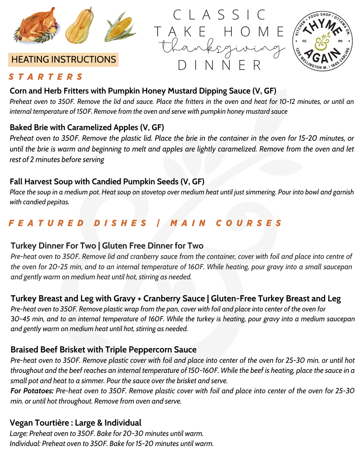 Thanksgiving Fresh Menu