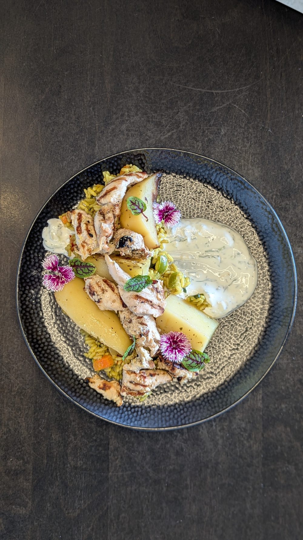 Chicken Souvlaki  Garden Vegetable Pilaf with Greek Potatoes & Tzatziki Sauce 