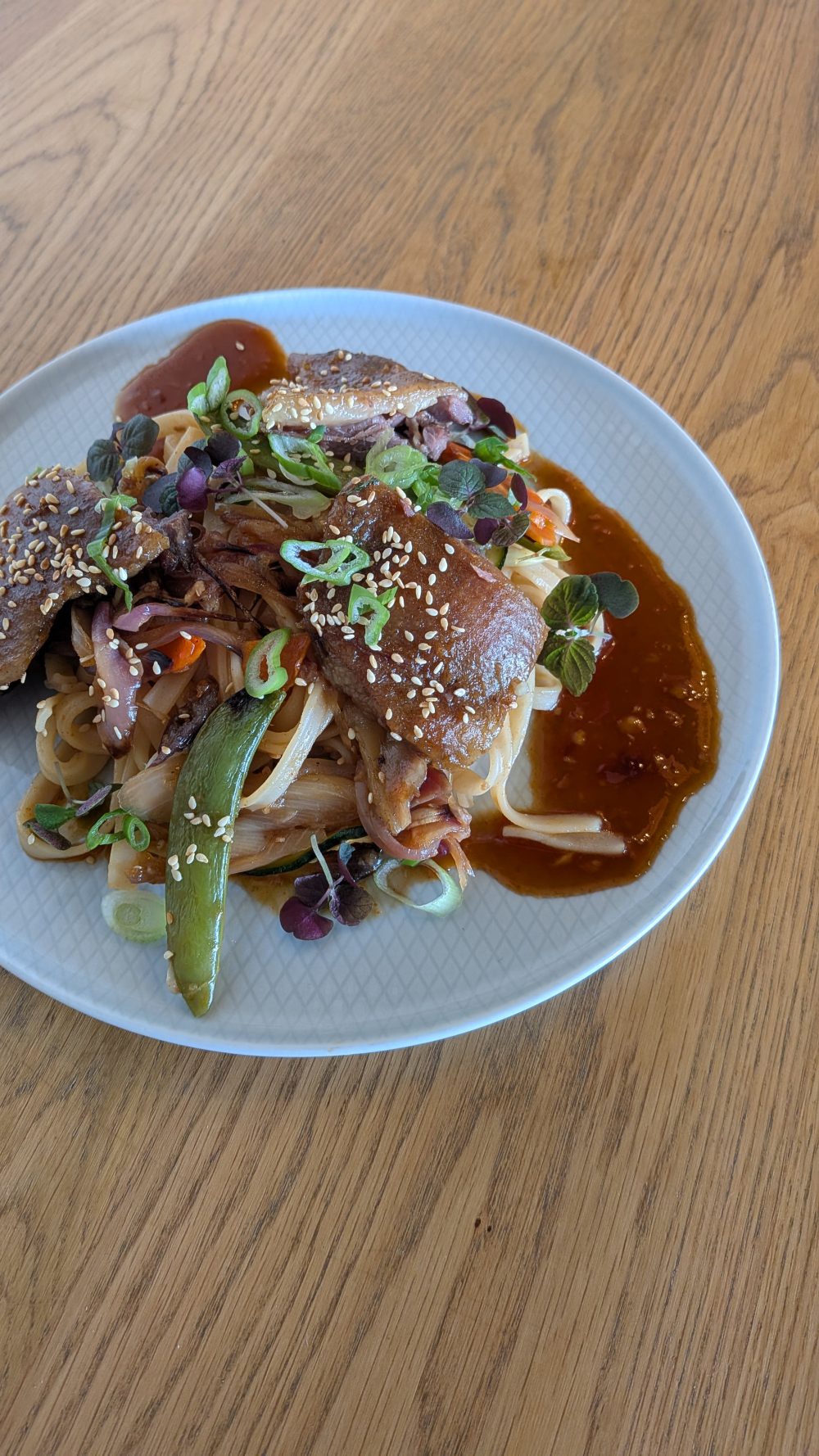 Asian Duck Confit Noodles with Gochujang Noodles with Spring Vegetables & Toasted Sesame Seeds (GF, DF)