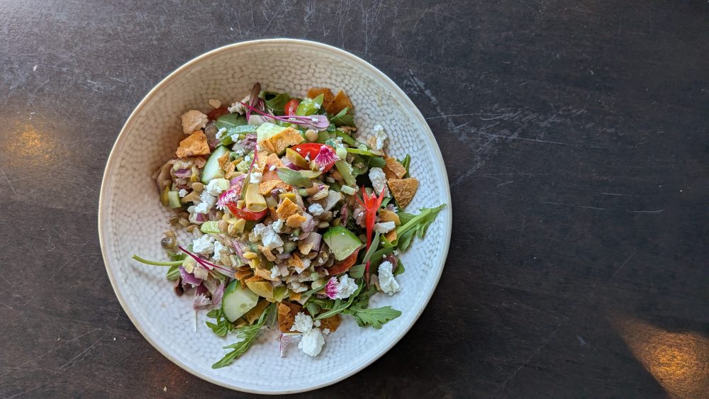 Lentil Greek Salad (V) with Feta Cheese I English Cucumber & Black Olives I Pita Crumble