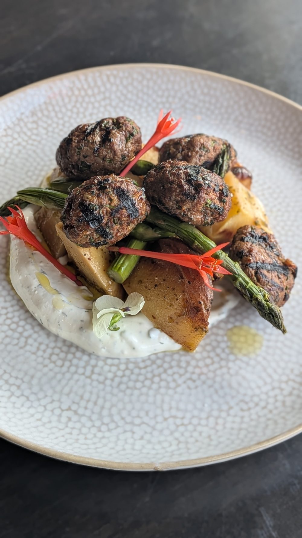 Grilled Middle Eastern Meatballs (GF) with Greek Lemon Potatoes, Grilled Asparagus & Tzatziki  - Image 2