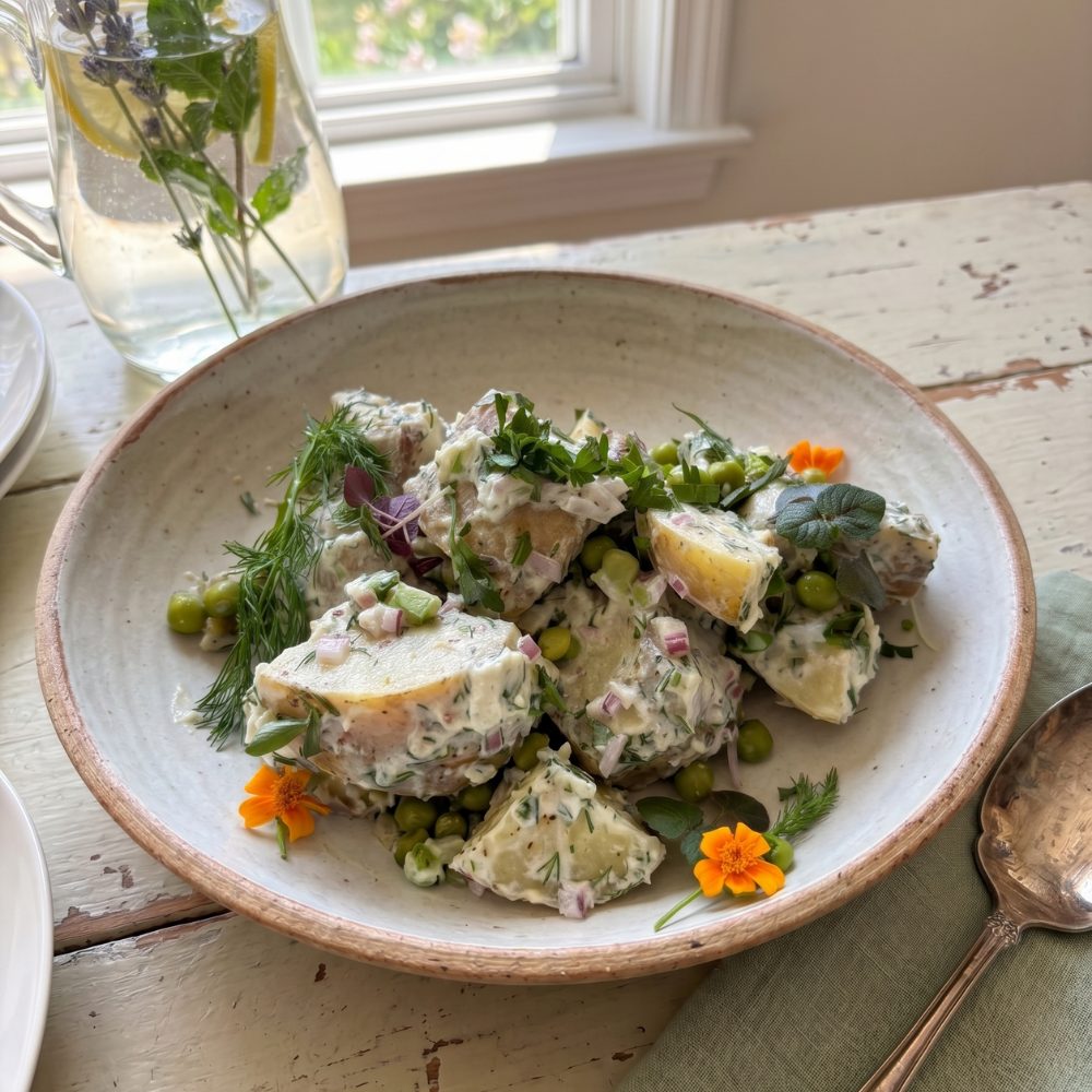 Creamy Dill Potato Salad with Minted Peas and Fresh Herbs (V)